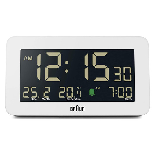 Braun BC10W Digital Alarm Clock with Date, Month and Temperature - White