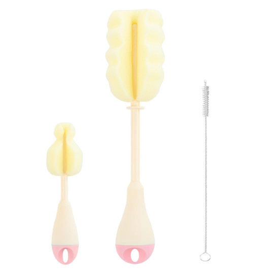 Kikka Boo Baby Milk Bottle & Teat Brush Cleaning Bristle Set│BPA Free│Pink│3Pk