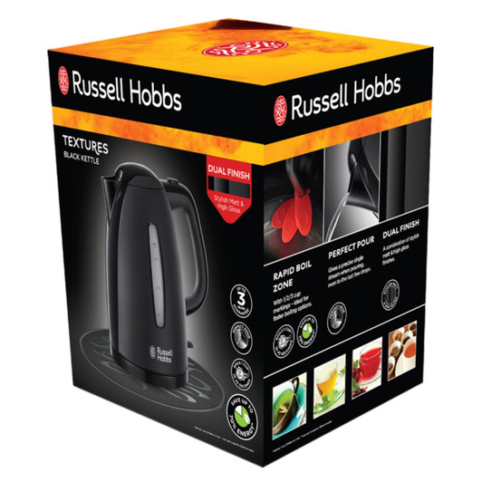Russell Hobbs 21271 Textures Plastic Kettle|1.7 L|3000 W|Washable Filter|Black