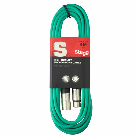 Stagg 6m High Quality Microphone Cable XLR-XLR Plug ROHS Compliant Green SMC6CGR