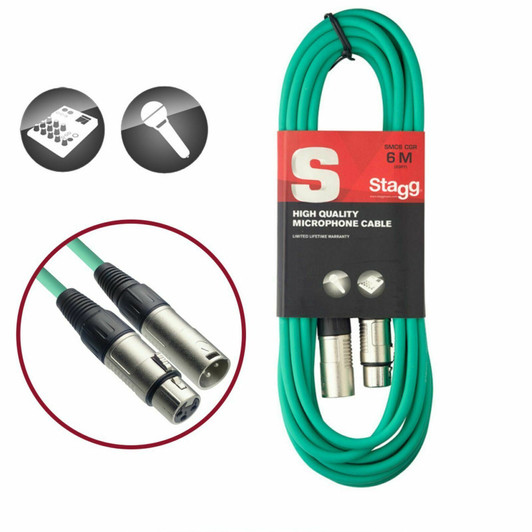 Stagg 6m High Quality Microphone Cable XLR-XLR Plug ROHS Compliant Green SMC6CGR
