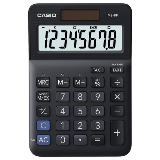 Casio MS8F-WA Desk Calculator with Tax Calculations for Office & Home Use Black
