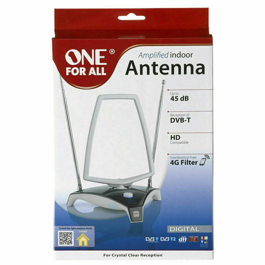 One For All 45DB Digital Amplified HD Indoor Aerial DVB-T 1.8M Cable SV9360 NEW