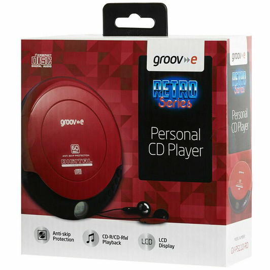 Groov-e Retro Series Personal Portable�CD Player with Earphones LCD Display Red