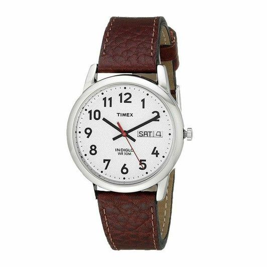 Timex T20041 Men's Leather Strap Analog Wrist Watch White Dial WR 30 M 35mm