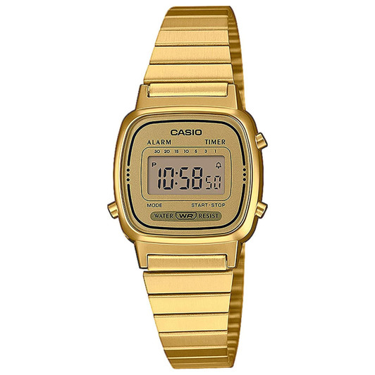 Casio Ladies Gold Plated Digital Watch Water Resistance Stainless Steel Band