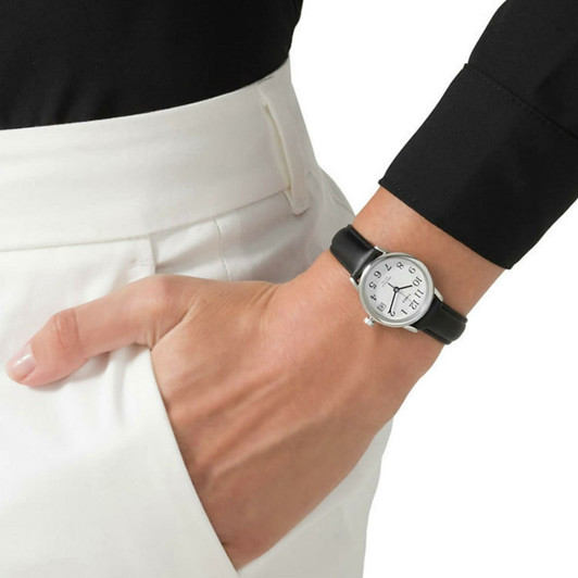 Timex T2H331 Womens Easy Reader White Dial Leather Strap Watch-Black/Silver