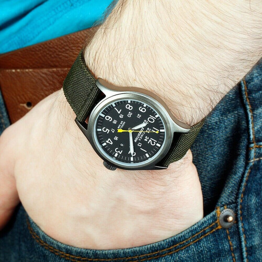 Timex T49961 Mens Expedition Watch Indiglo Night Light Date Nylon Strap - Green