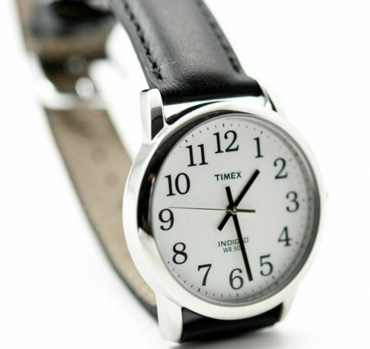 Timex Mens T20501 Easy Reader Watch Analogue Display Black Leather Strap White