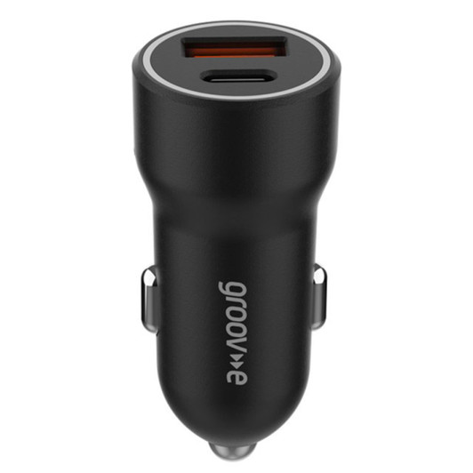 Groov-e GVMA124BK Dual USB-C & USB-A Car Charger Fast Charge 20W Power Deliery