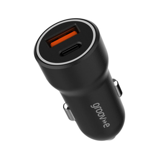 Groov-e GVMA124BK Dual USB-C & USB-A Car Charger Fast Charge 20W Power Deliery