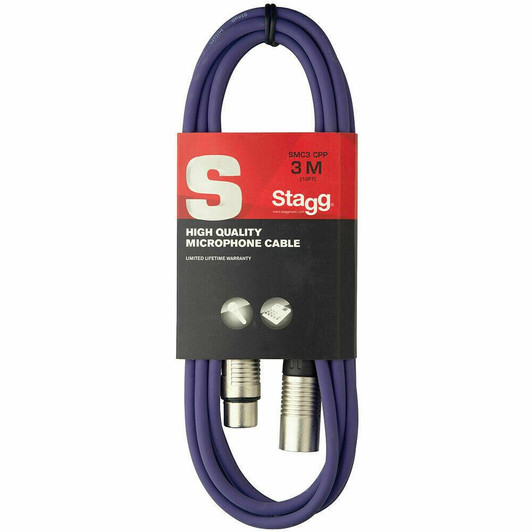 Stagg High Quality Microphone Cable XLR-XLR Plug 3m - Purple