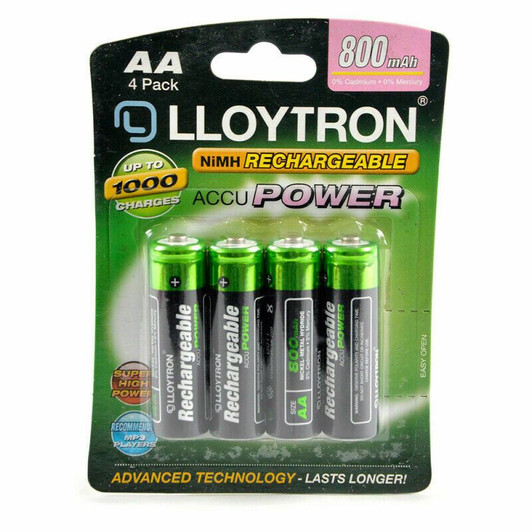 Lloytron Rechargeable Accupower AA Ni-MH Batteries 800mAh 4 Pack B011LL