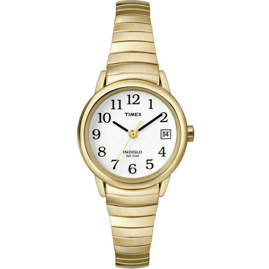 Timex Women's T2H351 Quartz Watch White Dial Analogue Display Gold Plate Expande