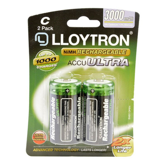 Lloytron B016 Longer Life Rechargeable C Ni-MH Batteries 3000mAh - 2 Pack Card