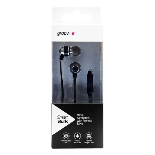 Groov-e Smart Buds Metal Earphones with Built-in Remote Microphone 3.5mm Plug
