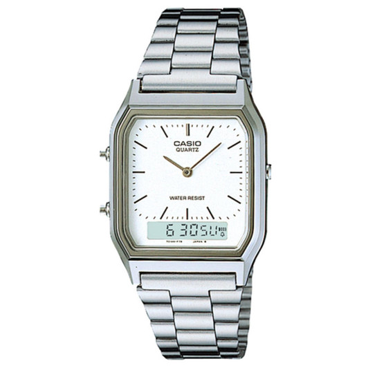 Casio Classic Dual time Watch for Men's Water Resistant Silver with White Dial