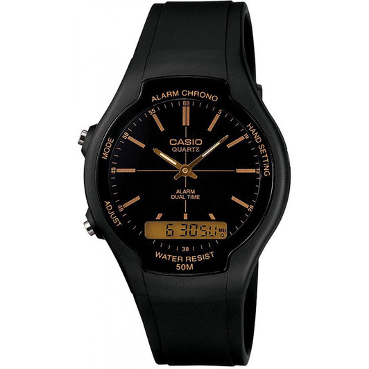 Casio Men's Dual Time Display Watch Water Resistant Quartz Movement AW-90H-9EVEF