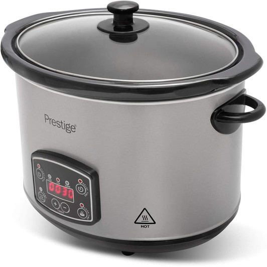 Prestige - Digital Slow Cooker 5.5 Litre - Easy to Use Programmable Timer - 3 Cooking Modes - LCD Display - See Through Glass Lid - 2 Year Guarantee - Grey