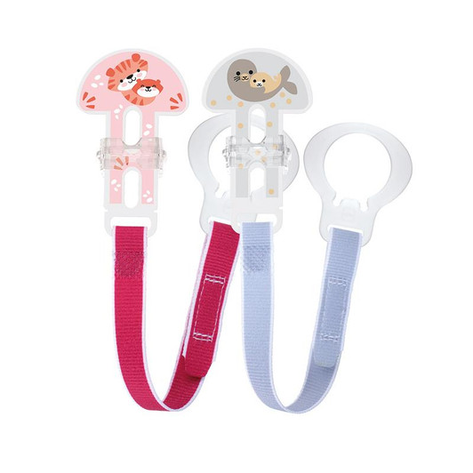 MAM Style Clip 2Pk Easy Attached To Soothers+Teethers Flexible&LightWeight Pink