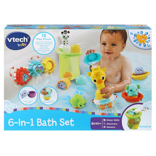 VTech 6-in-1 Bath Set Bathtub Toy inc Stacking Linking Boats for Babies & Infants