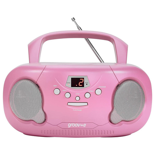 Groov-e Original Boombox Portable CD Player with AM/FM Radio LED Display - Pink
