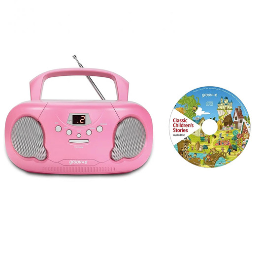 Groov-e Original Boombox Portable CD Player with AM/FM Radio LED Display - Pink