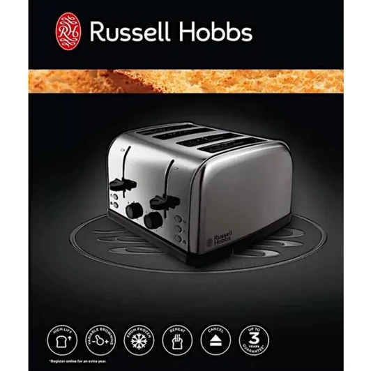 Russell Hobbs 18790 Futura 4-Slice Toaster, 1500 W, Stainless Steel Silver, Four Slice
