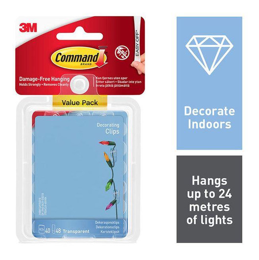 3M Command Clear Decorating Clips with Clear Strips│Hold Strongly│Value Pack 40