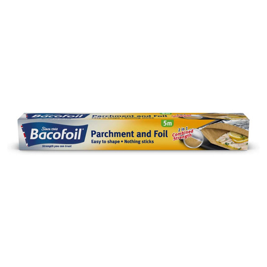Bacofoil 2 in 1 Parchment & Aluminium Foil & Paper│For Lining Tin, Baking & Cook