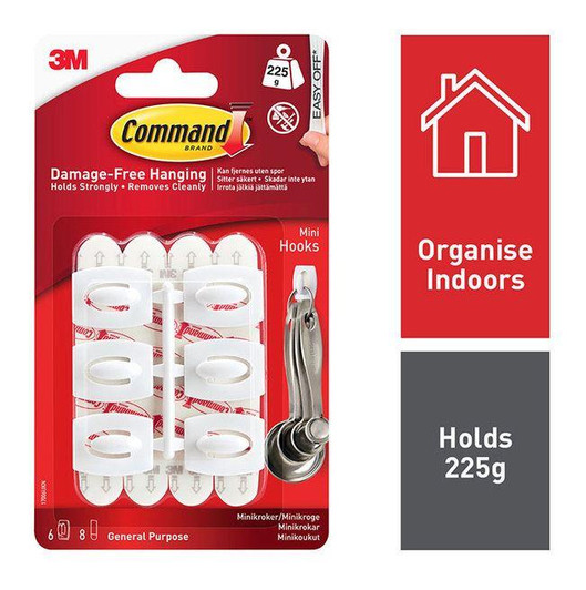 3M Command White Mini Hooks│Easy to Apply│225g Hold Strongly│Damage Free Hanging