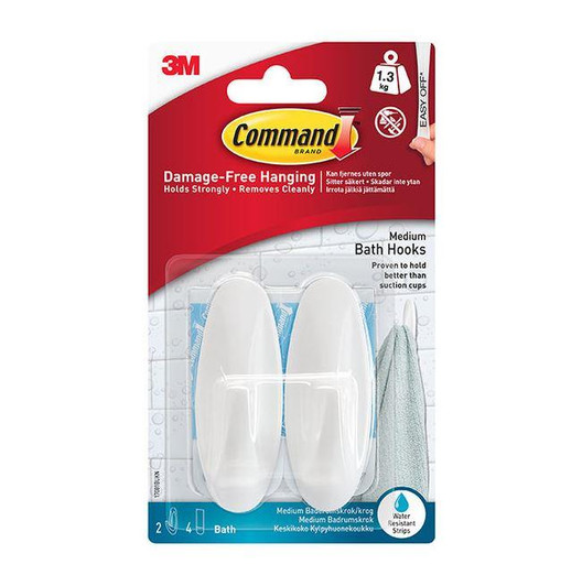 3M Command Shower Hooks Medium│Proven to Hold│Easy to Apply│Holds Strongly│White