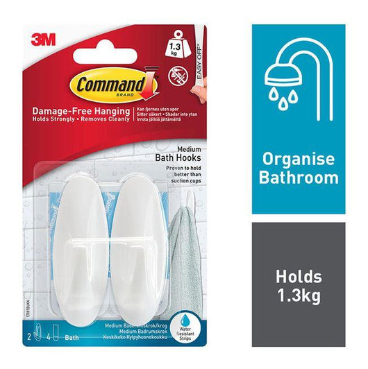 3M Command Shower Hooks Medium│Proven to Hold│Easy to Apply│Holds Strongly│White