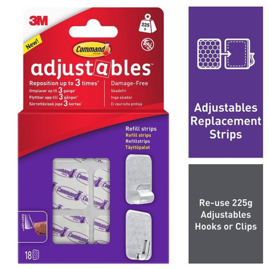 3M Command Adjustables Repositionable Refill Strips - 18pk│Damage-free Hanging