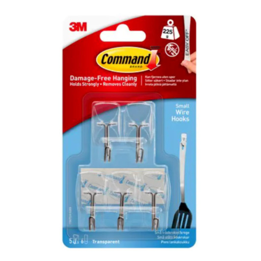 3M Command Small Clear Wire Hooks with Clear Strips│Holds Strongly 225g│5pk