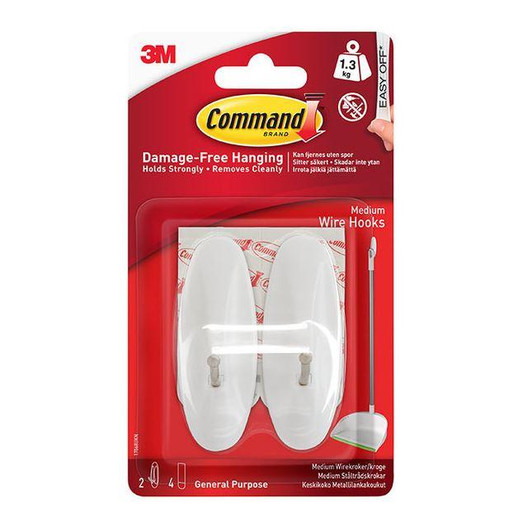 3M Command 2 Medium General Purpose Wire Hanging Hooks, Holds Up to 1.3Kg│17068