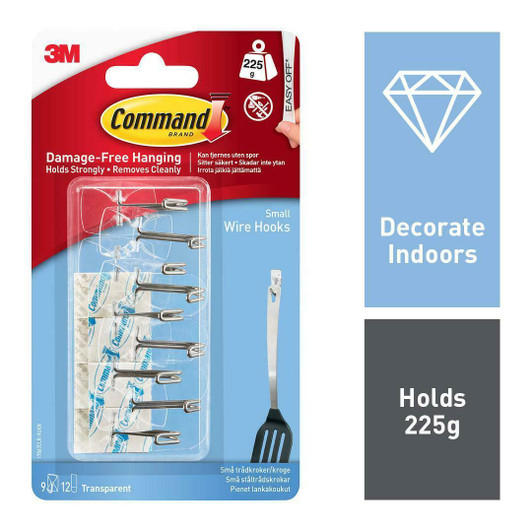 3M Command Clear Small Wire Hooks with Clear Strips Value│Pk 9│Easy to Apply