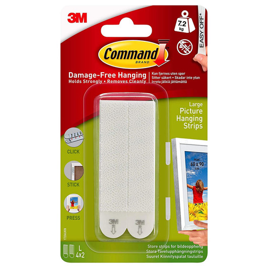 3M Command Large Picture Hanging Adhesive Strips│Holds Strongly Up To 7.2kg│2pc