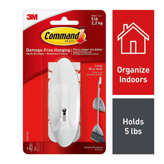 3M Command Large Wire Hookr│Hold Strongly Up to 2.2kg│Damage-Free Hanging│White