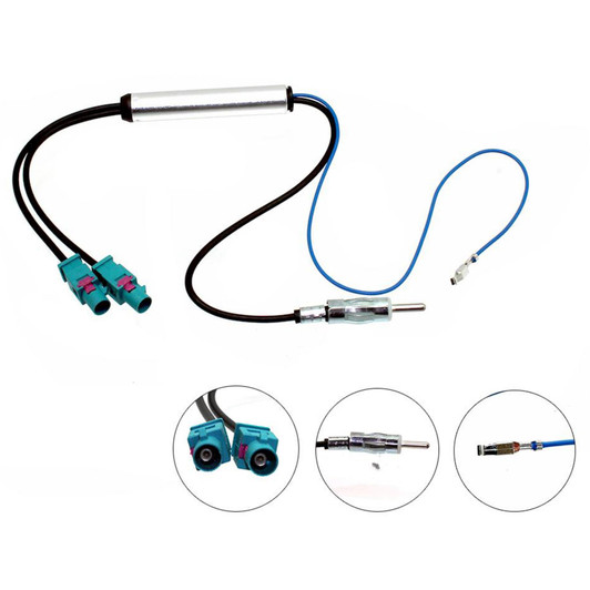 C2 Twin Fakra To Din AM/FM Car Stereo Amplified Aerial Antenna Adapter Lead