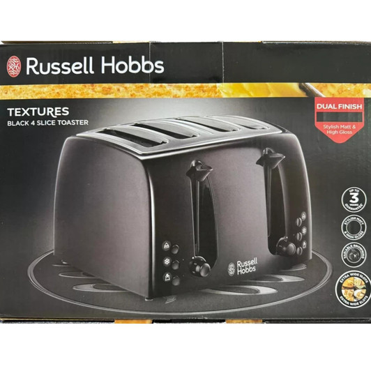 Russell Hobbs 21651 4 Slice Extra Wide Texture Toaster Removable Crumb Tray Blac