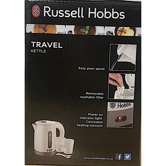 Russell Hobbs 23840 Compact Travel Kettle + Cup/Spoon 1000 W 0.85L Plastic White