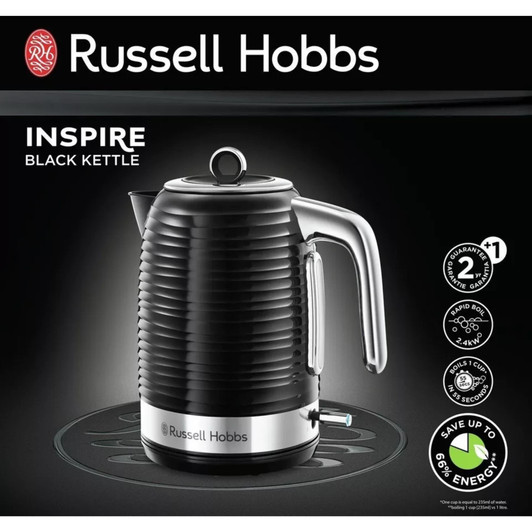 Russell Hobbs 24361 Inspire Rapid Boil Electric Kettle Black Chrome 3000W 1.7 L