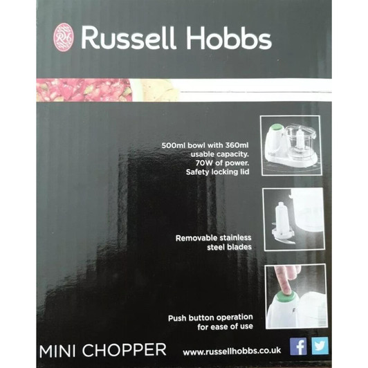 Russell Hobbs Compact Chopper 500ml Push Button Operation Stainless Steel Blades