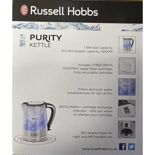 Russell Hobbs 22851 Plastic Brita Filter Purity Transparent Kettle 3000W 1L Whit