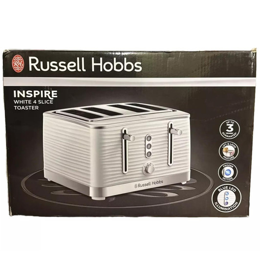 Russell Hobbs 24380 Inspire White High Gloss Plastic 4 Slice Toaster Reheat