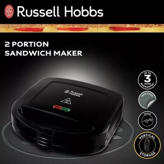 Russell Hobbs 24520 Sandwich Toaster Toastie Maker Two Slice Easy Clean Black