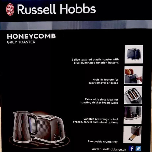 Russell Hobbs Toaster  2 Slice  Honeycomb  Grey