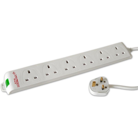 Tacima 6 Way Surge Protection 2m Mains Extension Lead UK Power Plug Socket