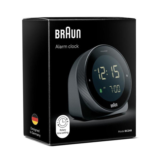 Braun BC24B Digital Alarm Clock with Rotating Bezel for Quick Time Setting Black